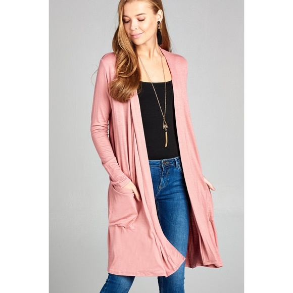 Sweaters - Antique Rose Long Sleeve Draped Pocket Cardigan